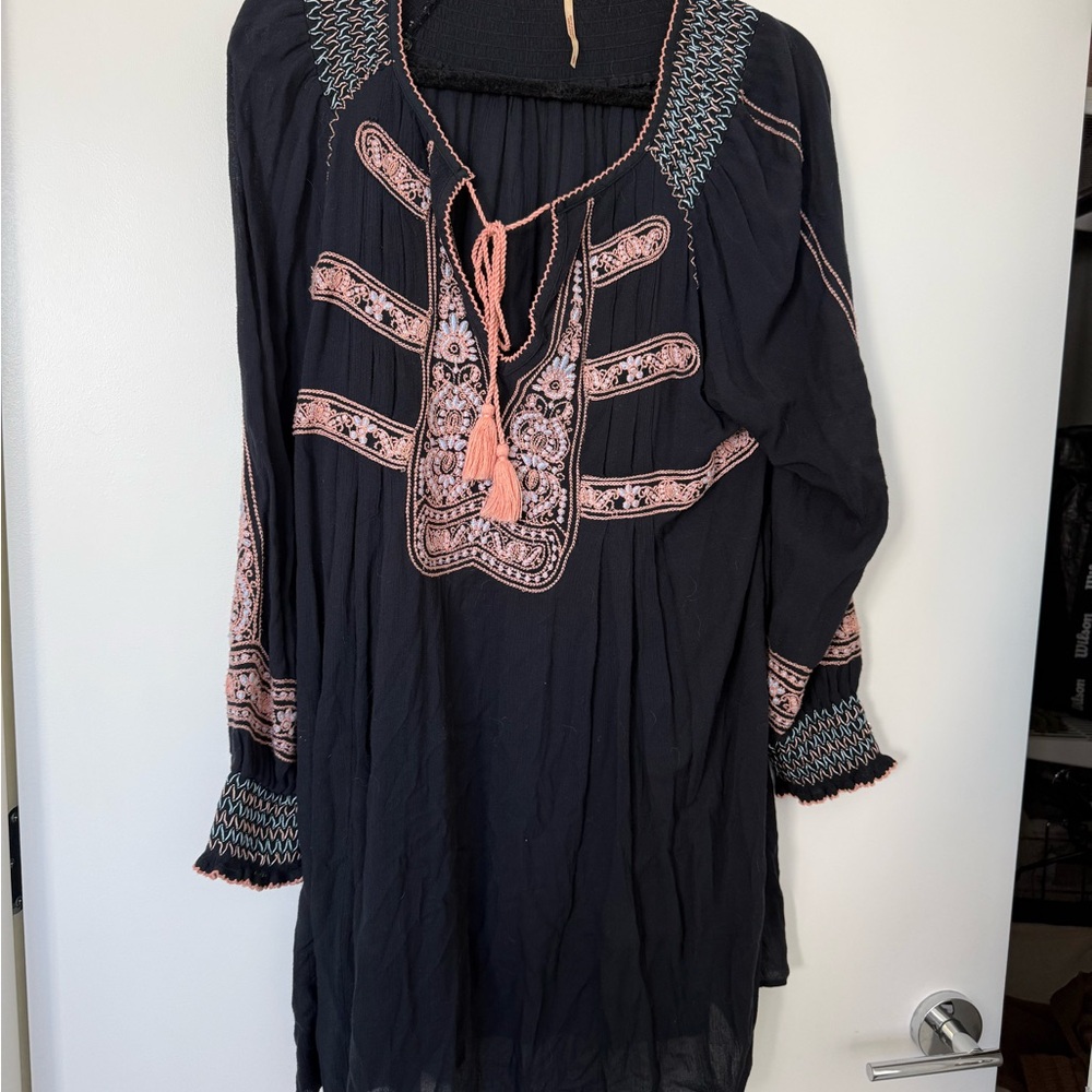 Free People Black Top with Pink Trim